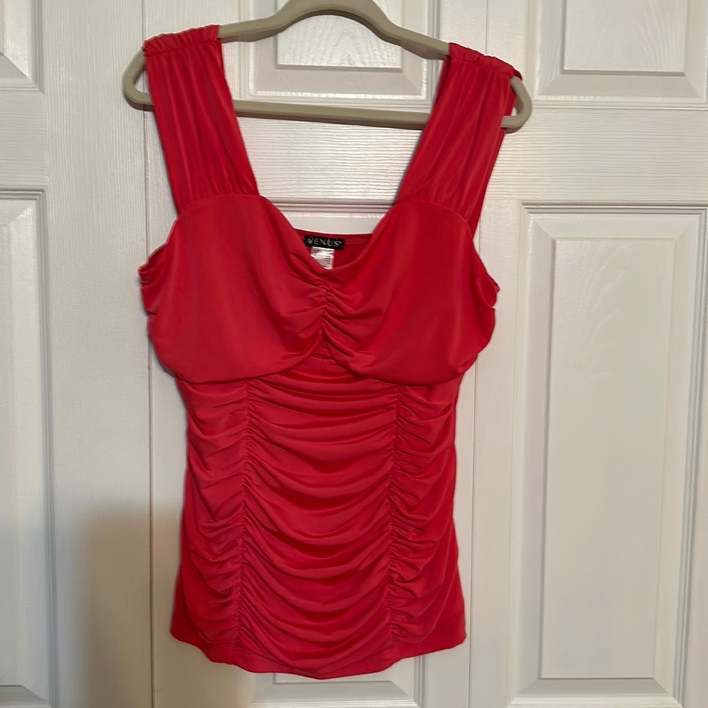 Peach ruffled dressy sleeveless top
